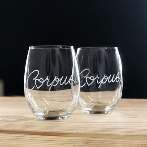 Stemless Etched Wine Glass - Corpus Heart